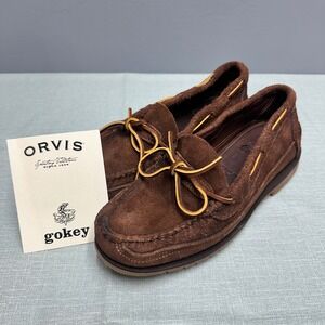 Orvis Gokey Mens 10 D Walnut Suede Camp Moccasin Boat Shoes Vibram Made in USA